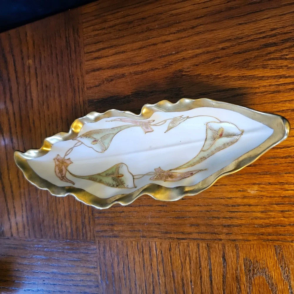 Limoges France Porcelain Celery Dish Calla Lily Gold Gilt Kahn & Henderson Tray